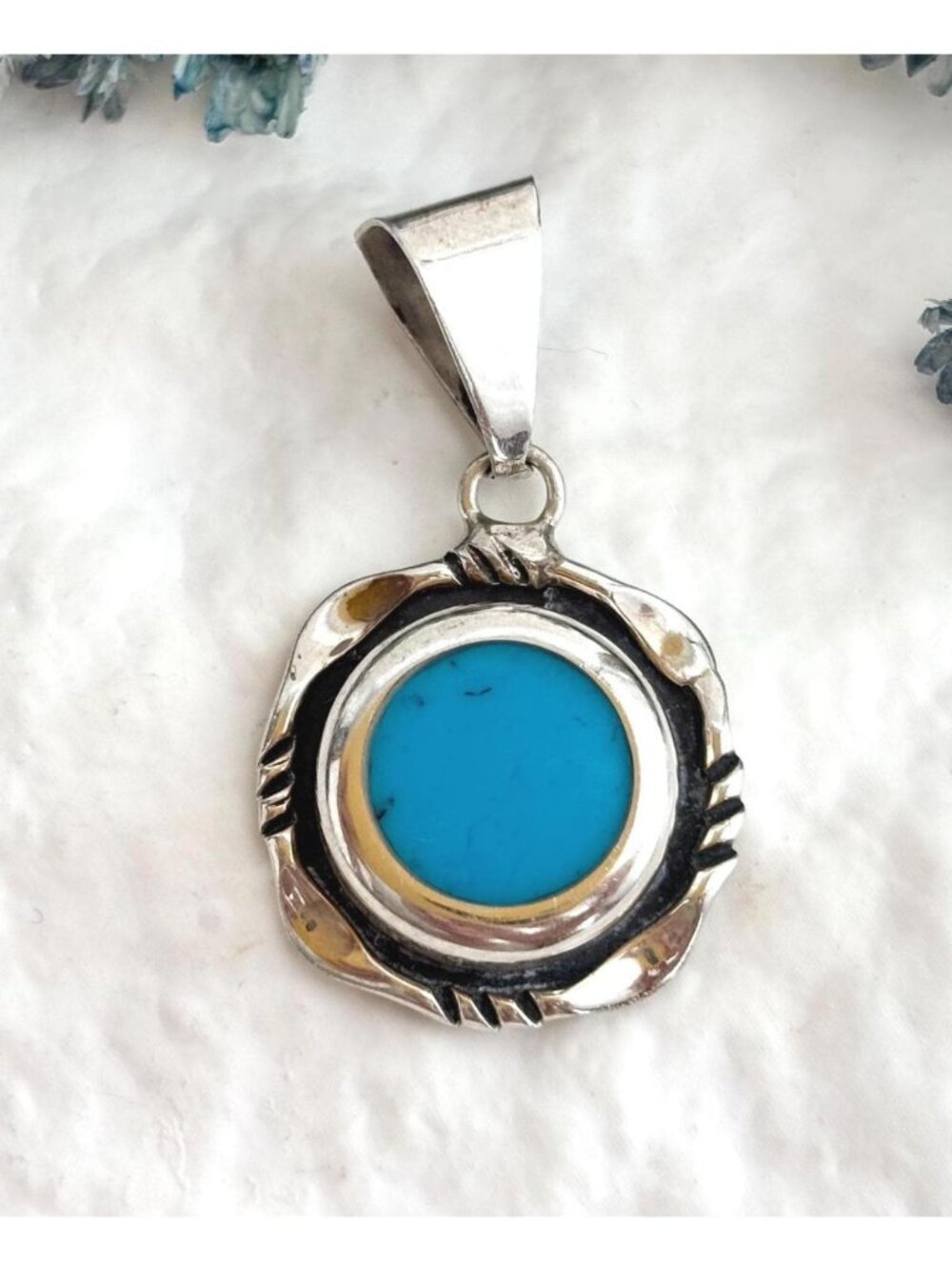Mexican Sleeping Beauty Turquoise Minimalist Sterling Silver 925 Vintage Pendant